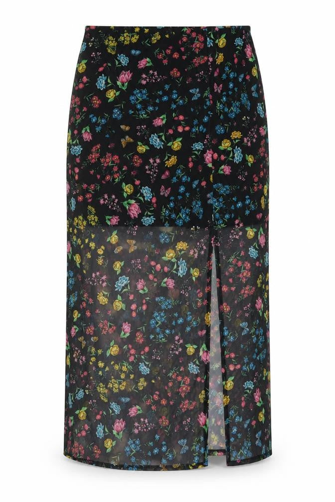 Divided by H&M Womens Black Geometric Polyester Straight & Pencil Skirt Size S - Floral Butterfly Print Semi Sheer