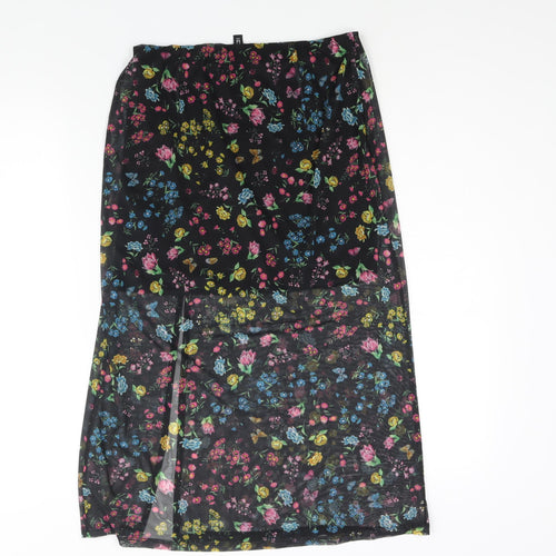 Divided by H&M Womens Black Geometric Polyester Straight & Pencil Skirt Size S - Floral Butterfly Print Semi Sheer