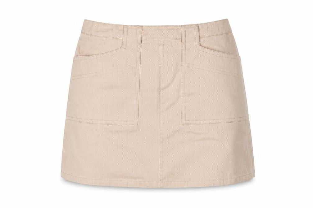 Front view of BDG women’s pink cotton mini skirt, size L, zip