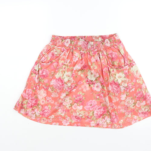 River Island Womens Pink Floral Polyester A-Line Skirt Size 10 - Pockets