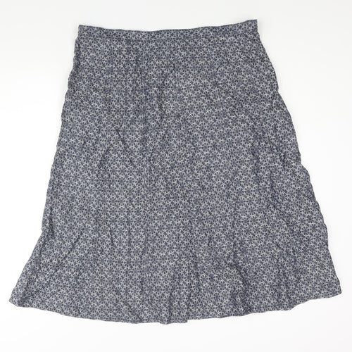 Classic Womens Blue Geometric Lyocell A-Line Skirt Size 16 Zip - Floral Print