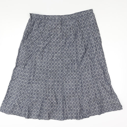 Classic Womens Blue Geometric Lyocell A-Line Skirt Size 16 Zip - Floral Print