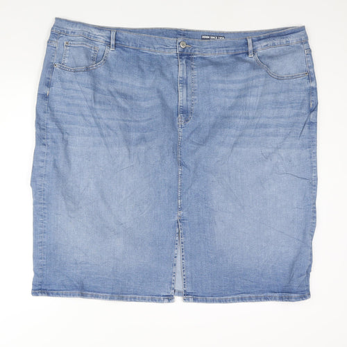 Marks and Spencer Womens Blue Cotton Straight & Pencil Skirt Size 30 Zip