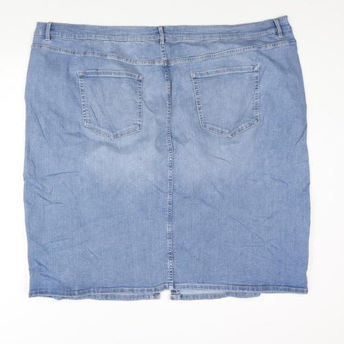 Marks and Spencer Womens Blue Cotton Straight & Pencil Skirt Size 30 Zip