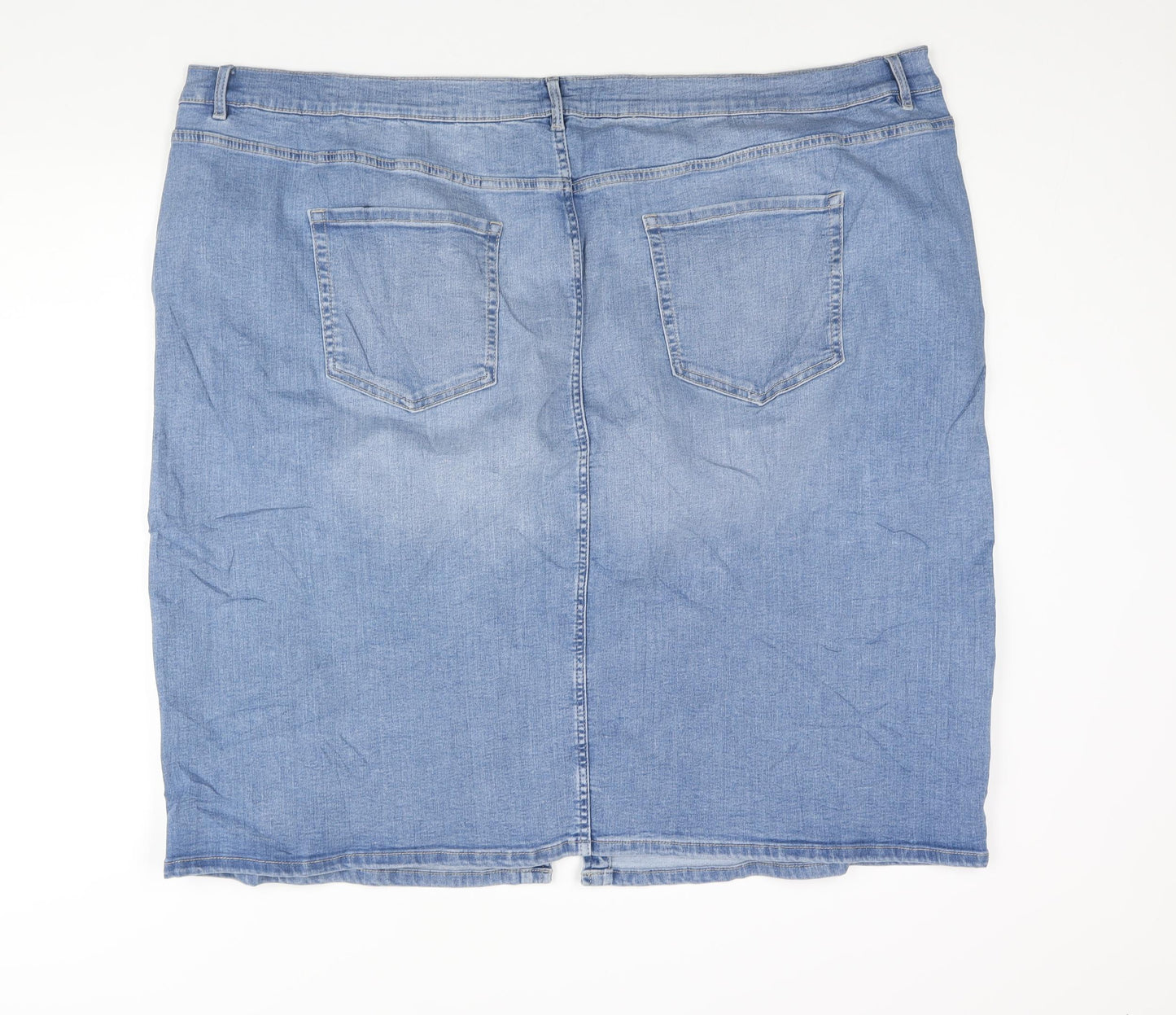 Marks and Spencer Womens Blue Cotton Straight & Pencil Skirt Size 30 Zip