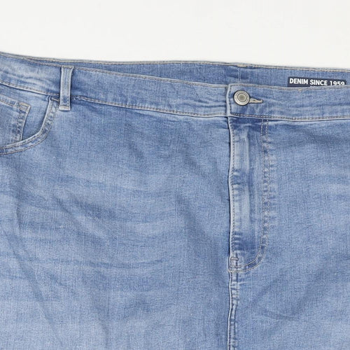 Marks and Spencer Womens Blue Cotton Straight & Pencil Skirt Size 30 Zip