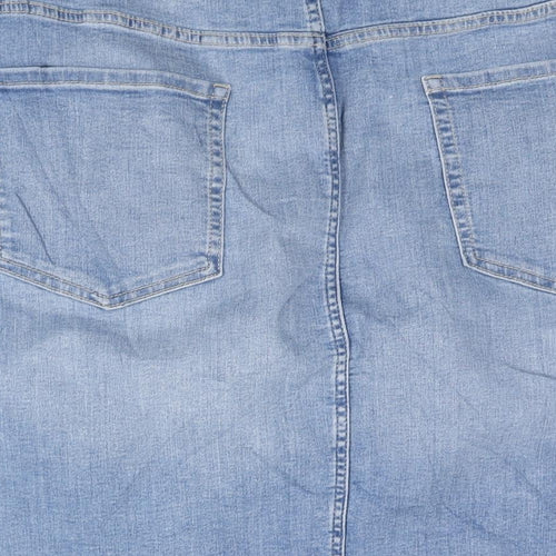 Marks and Spencer Womens Blue Cotton Straight & Pencil Skirt Size 30 Zip