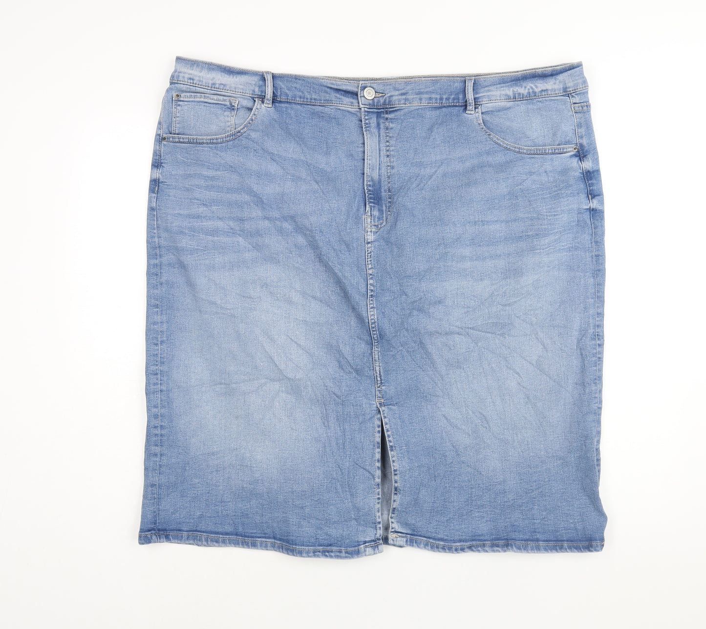 Marks and Spencer Womens Blue Cotton Straight & Pencil Skirt Size 26 Zip
