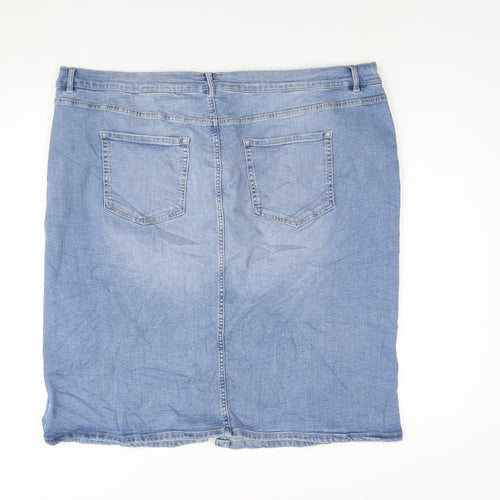 Marks and Spencer Womens Blue Cotton Straight & Pencil Skirt Size 26 Zip