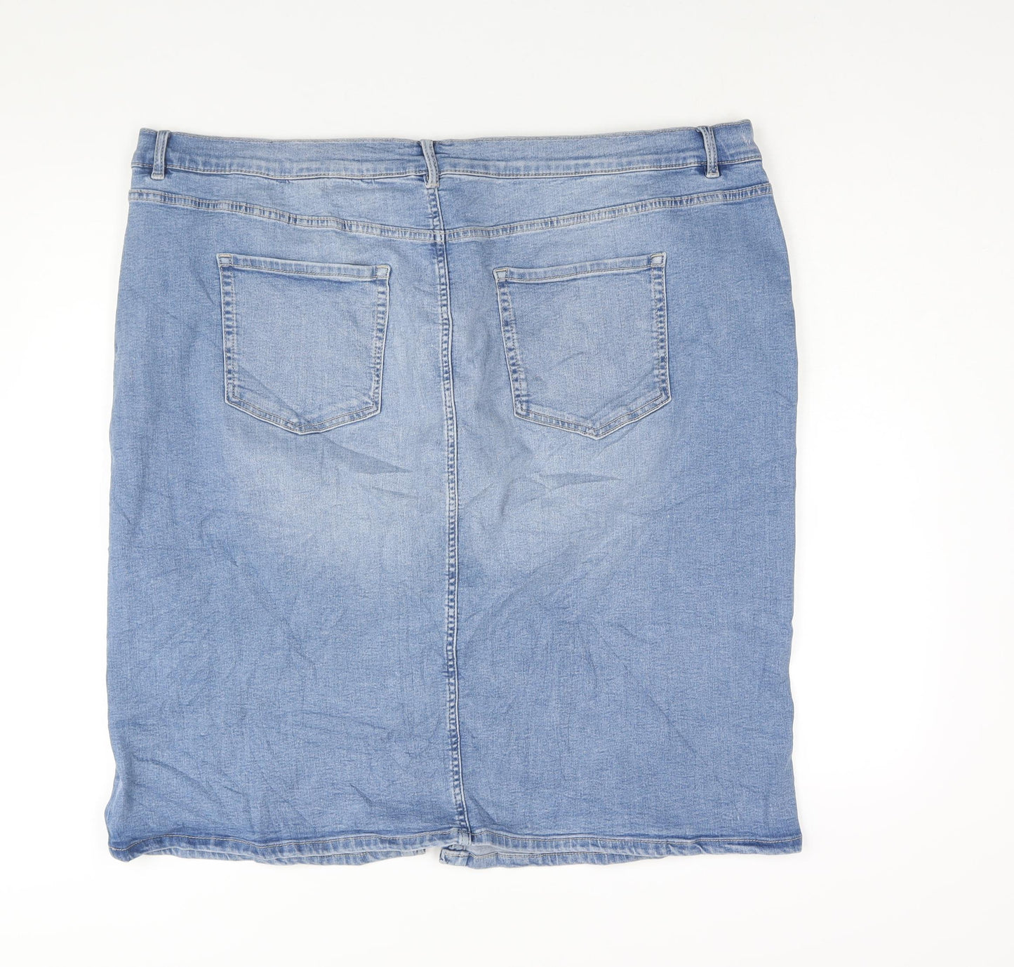 Marks and Spencer Womens Blue Cotton Straight & Pencil Skirt Size 26 Zip