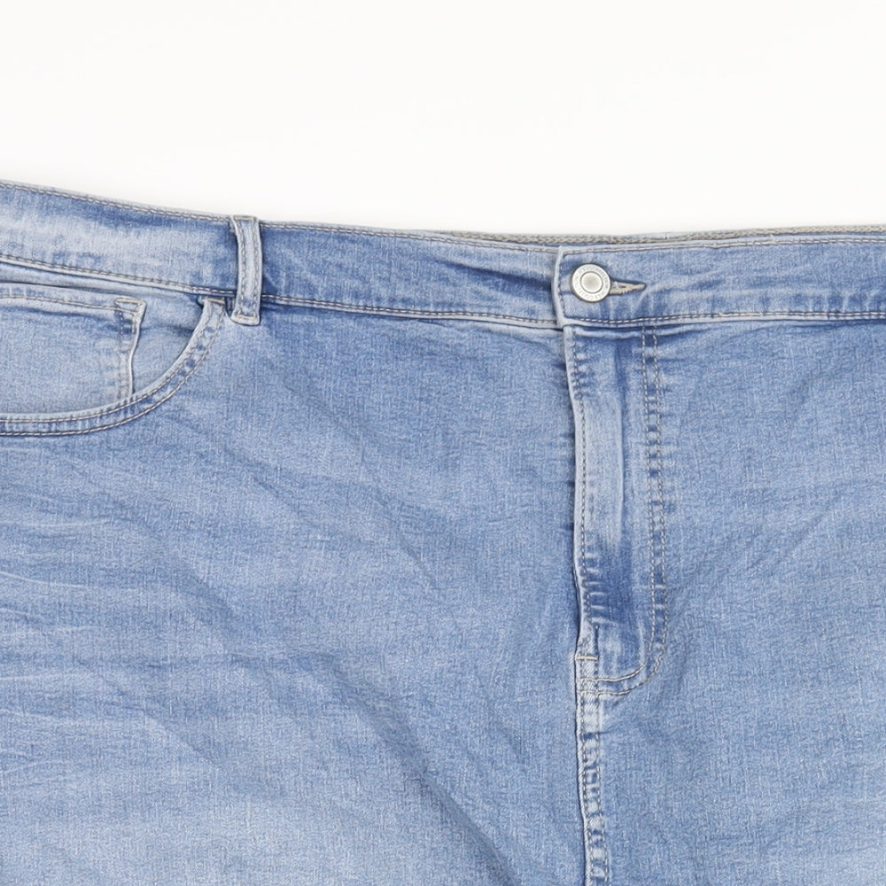Marks and Spencer Womens Blue Cotton Straight & Pencil Skirt Size 26 Zip