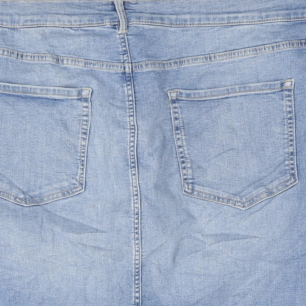 Marks and Spencer Womens Blue Cotton Straight & Pencil Skirt Size 26 Zip