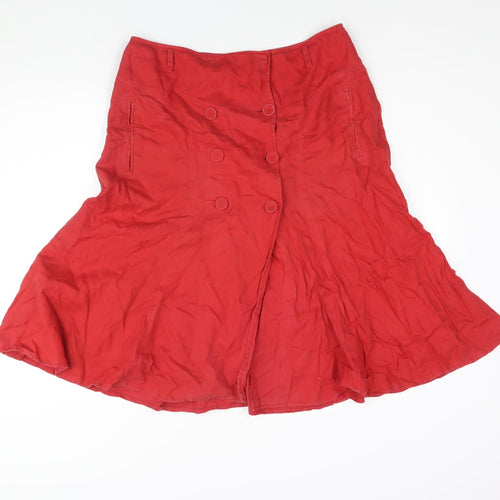 Linea Womens Red Linen A-Line Skirt Size 14 Button