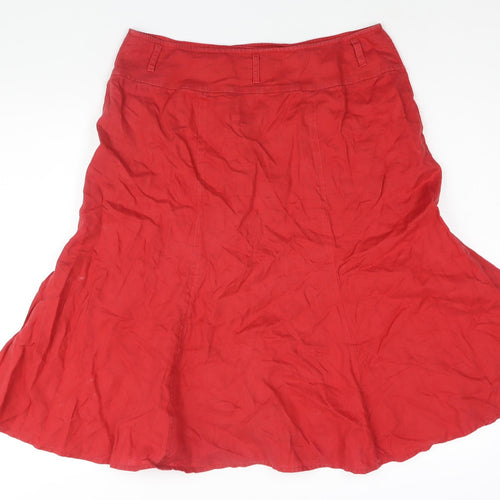 Linea Womens Red Linen A-Line Skirt Size 14 Button