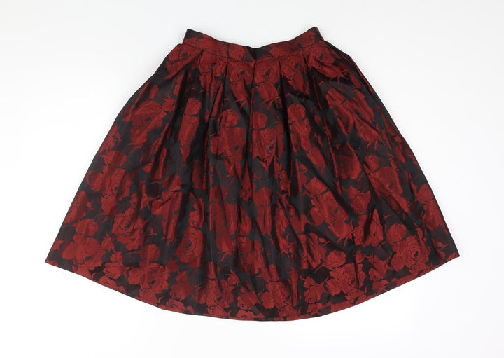 KJ Classics Womens Red Floral Acetate A-Line Skirt Size 24 in Drawstring