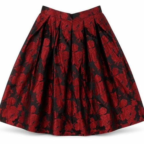 KJ Classics Womens Red Floral Acetate A-Line Skirt Size 24 in Drawstring