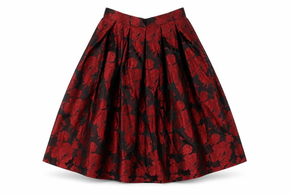 KJ Classics Womens Red Floral Acetate A-Line Skirt Size 24 in Drawstring