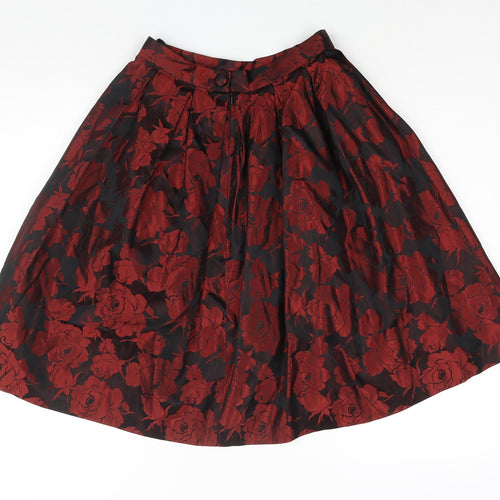 KJ Classics Womens Red Floral Acetate A-Line Skirt Size 24 in Drawstring