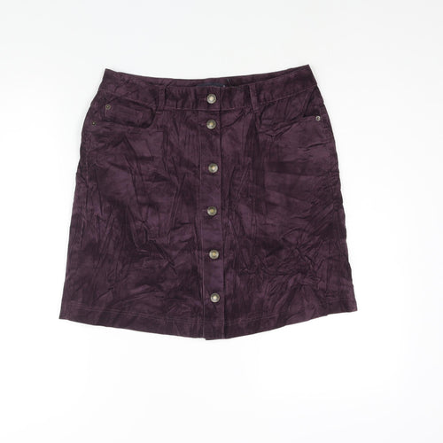 Marks and Spencer Womens Purple Cotton A-Line Skirt Size 12 Button