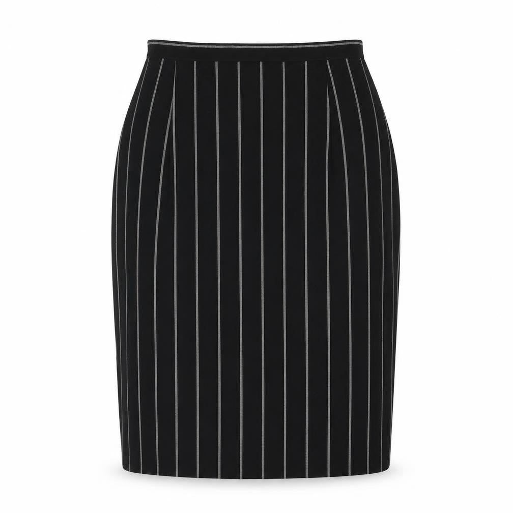 Front view of Precis women’s black striped polyester straight & pencil skirt, size UK 12, zip