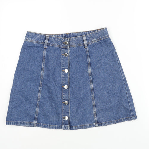 Divided by H&M Womens Blue Cotton A-Line Skirt Size 10 Button