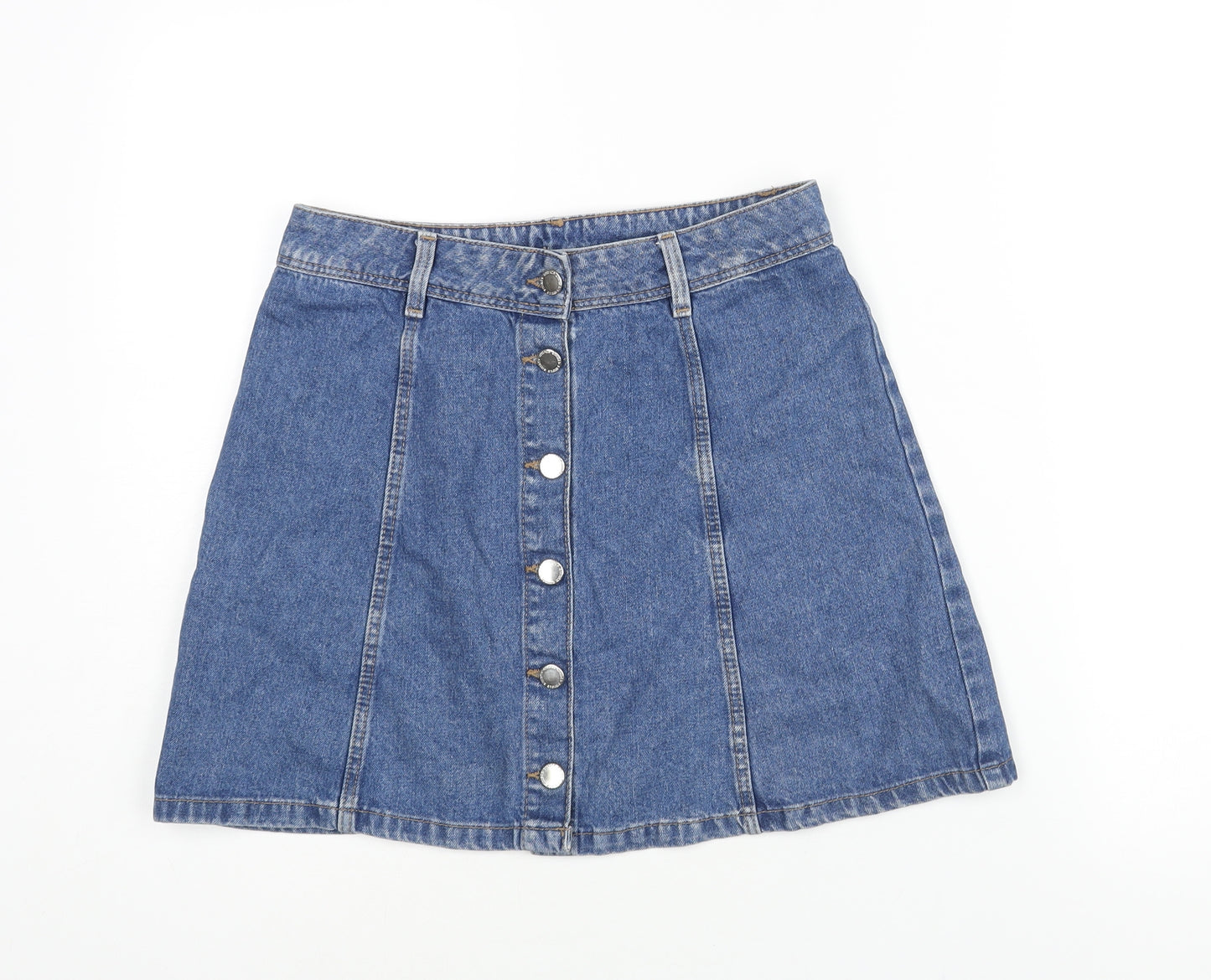 Divided by H&M Womens Blue Cotton A-Line Skirt Size 10 Button