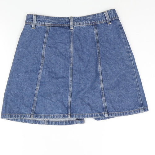 Divided by H&M Womens Blue Cotton A-Line Skirt Size 10 Button