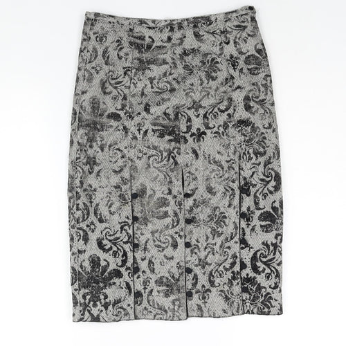 Per Una Womens Grey Geometric Polyester Straight & Pencil Skirt Size 8 Zip - Buttoned Pleat Detail