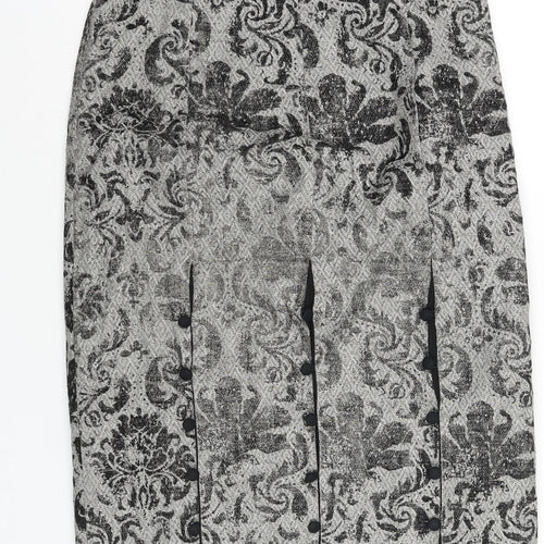 Per Una Womens Grey Geometric Polyester Straight & Pencil Skirt Size 8 Zip - Buttoned Pleat Detail