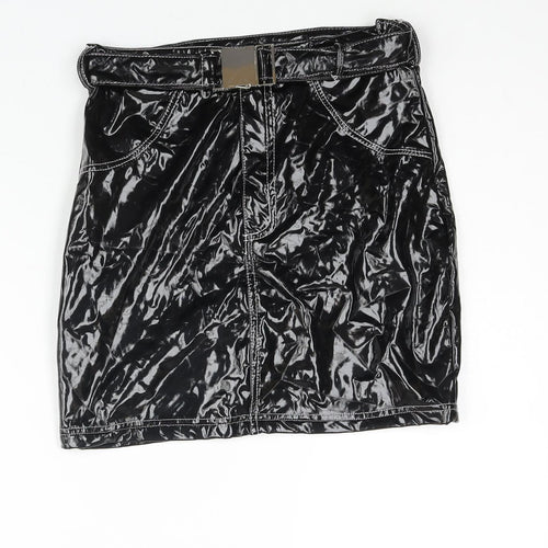 Missguided Womens Black Polyester Mini Skirt Size 6 Zip - Belted