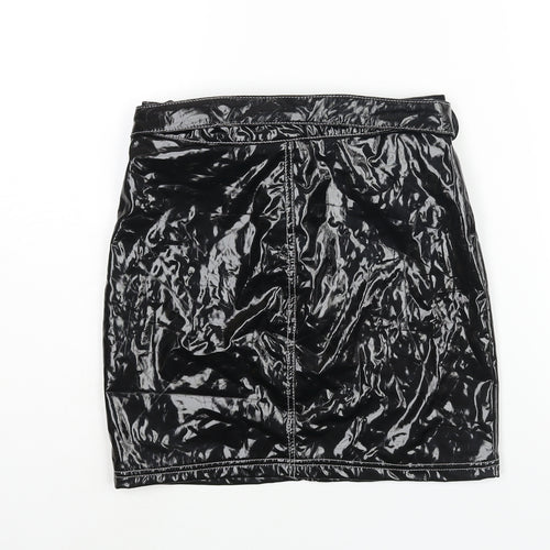 Missguided Womens Black Polyester Mini Skirt Size 6 Zip - Belted