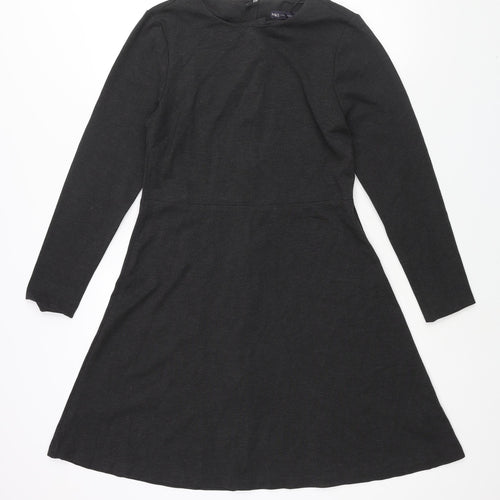 Marks and Spencer Womens Grey Viscose A-Line Size 12 Round Neck Zip