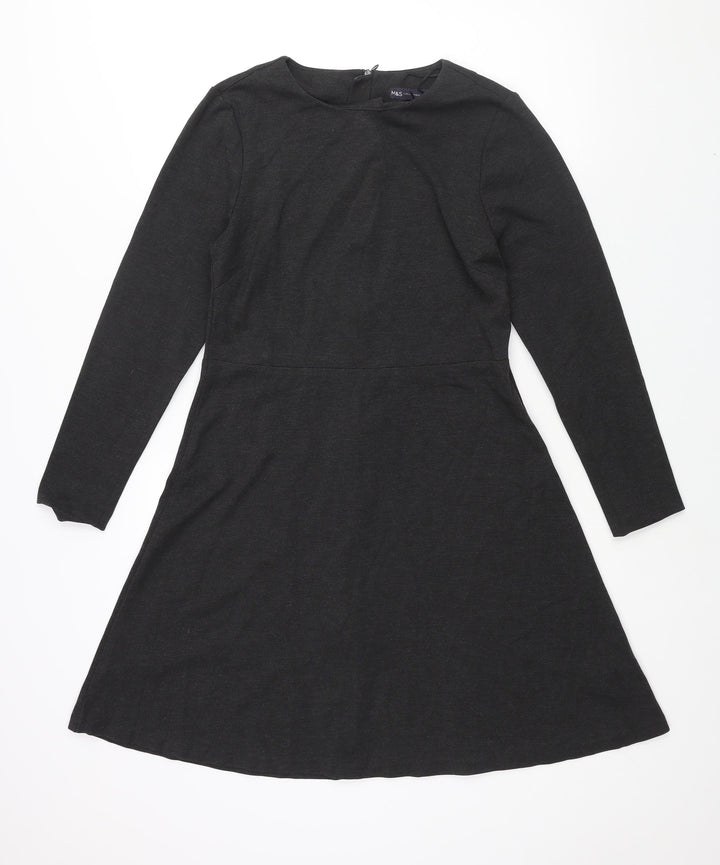 Marks and Spencer Womens Grey Viscose A-Line Size 12 Round Neck Zip