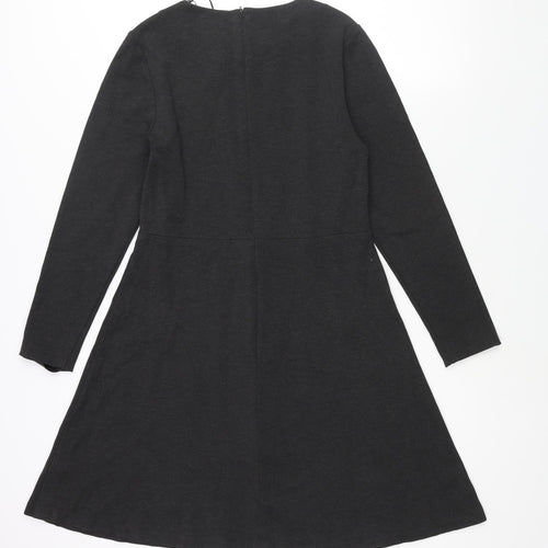 Marks and Spencer Womens Grey Viscose A-Line Size 12 Round Neck Zip