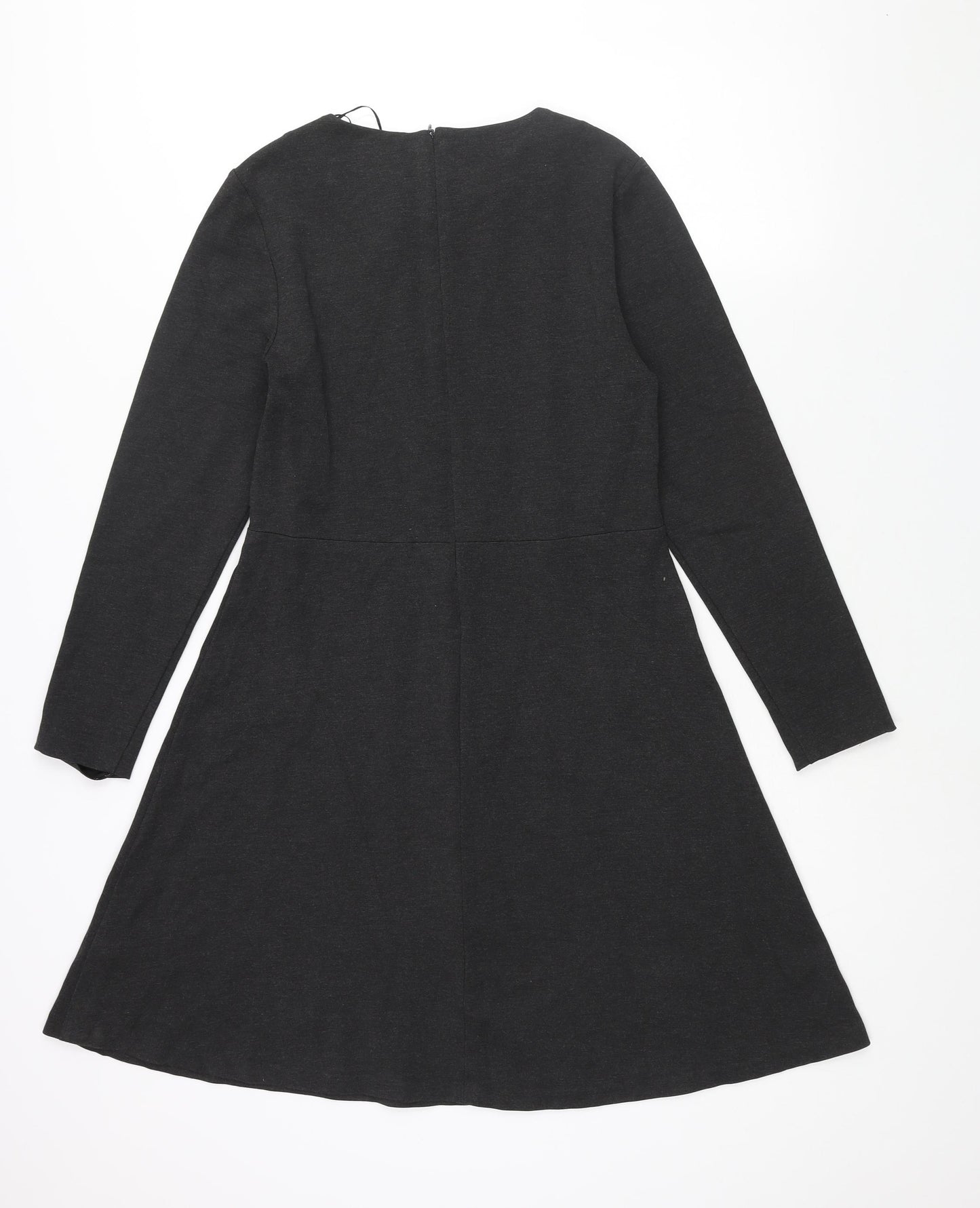 Marks and Spencer Womens Grey Viscose A-Line Size 12 Round Neck Zip