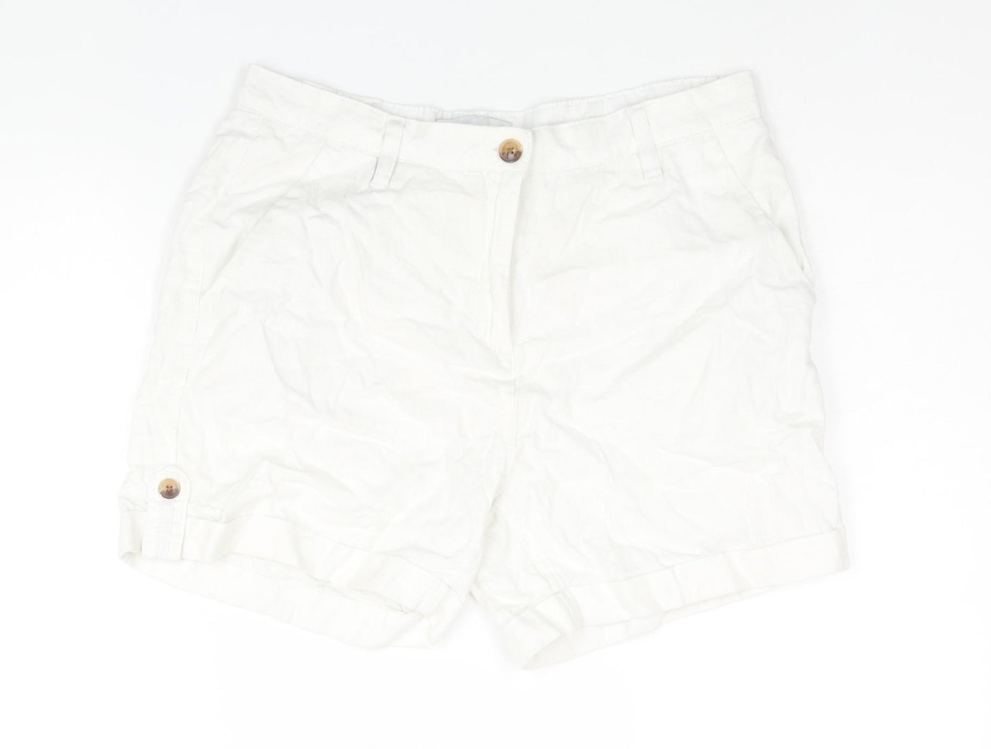 NEXT Womens White Linen Basic Shorts Size 12 L5 in Regular Zip