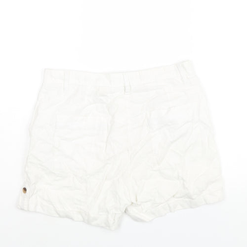 NEXT Womens White Linen Basic Shorts Size 12 L5 in Regular Zip