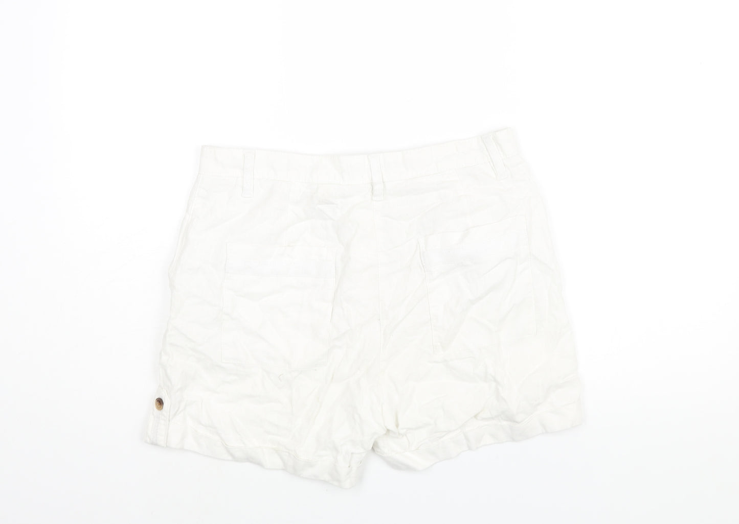 NEXT Womens White Linen Basic Shorts Size 12 L5 in Regular Zip