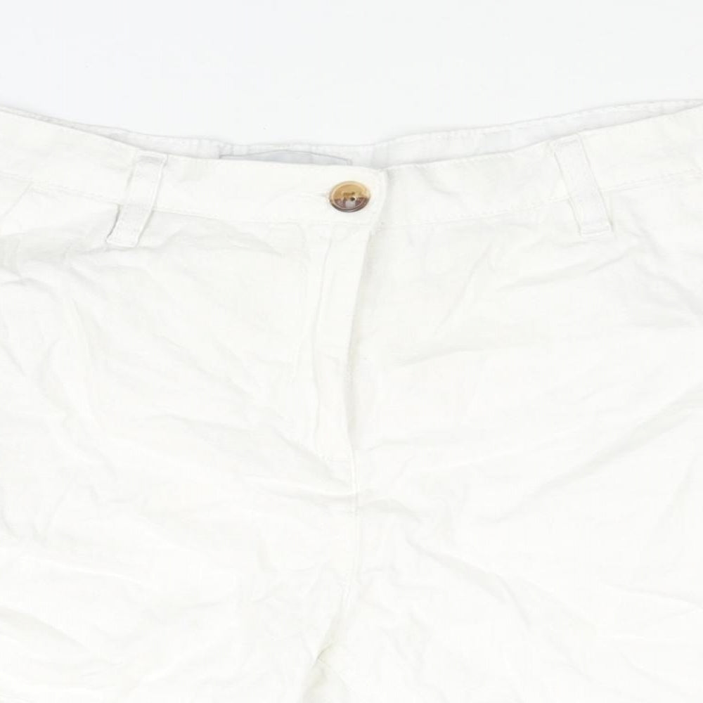 NEXT Womens White Linen Basic Shorts Size 12 L5 in Regular Zip