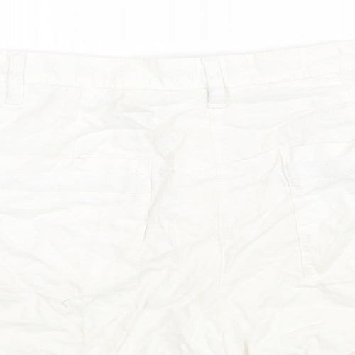 NEXT Womens White Linen Basic Shorts Size 12 L5 in Regular Zip