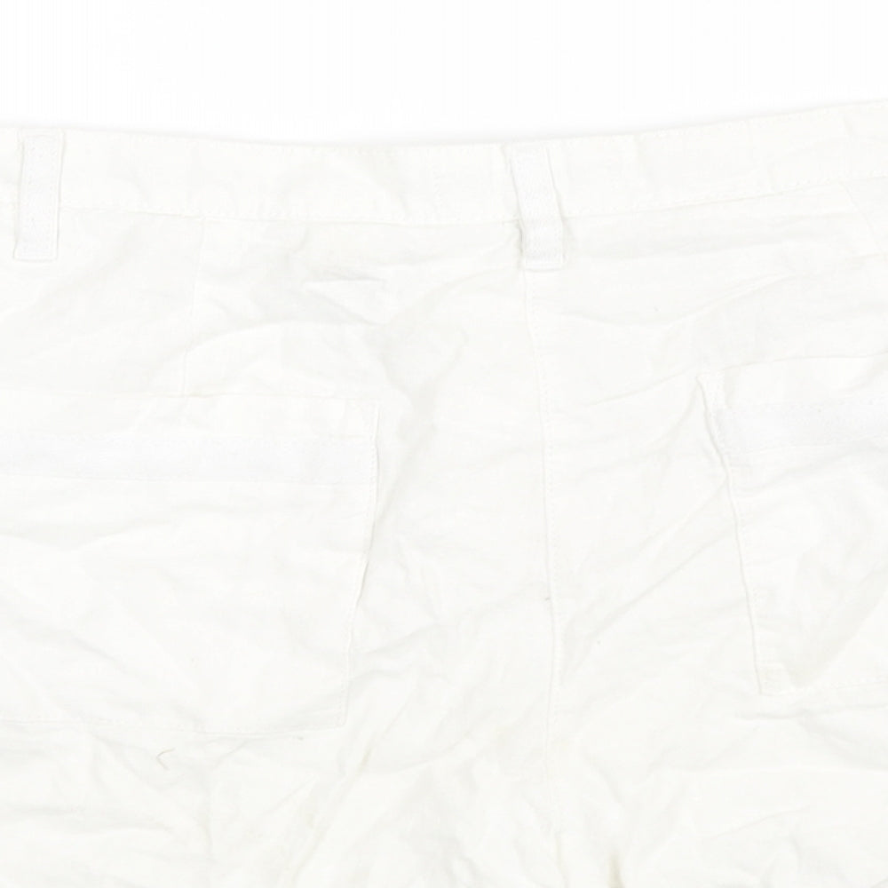 NEXT Womens White Linen Basic Shorts Size 12 L5 in Regular Zip