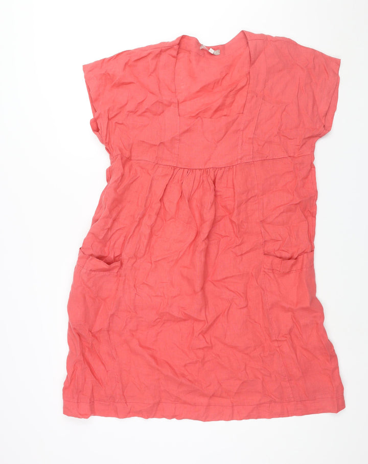 Carina Ricci Womens Pink Linen A-Line Size L Square Neck Pullover