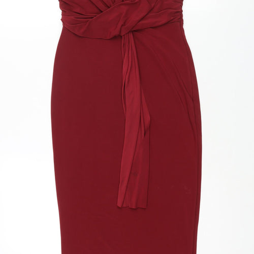 PRETTYLITTLETHING Womens Red Polyester Pencil Dress Size 8 V-Neck Pullover