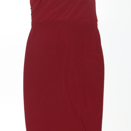 PRETTYLITTLETHING Womens Red Polyester Pencil Dress Size 8 V-Neck Pullover
