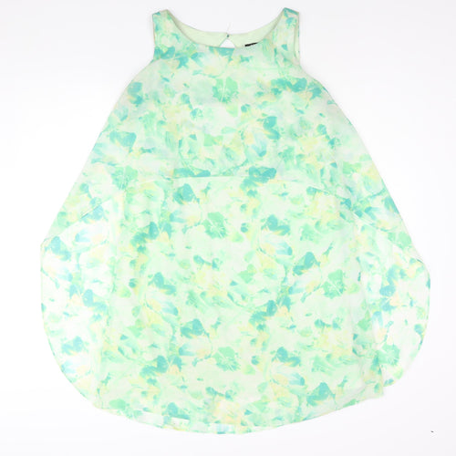 S.L. Fashions Womens Green Geometric Polyester A-Line Size 6 Round Neck Button