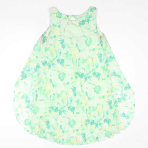 S.L. Fashions Womens Green Geometric Polyester A-Line Size 6 Round Neck Button