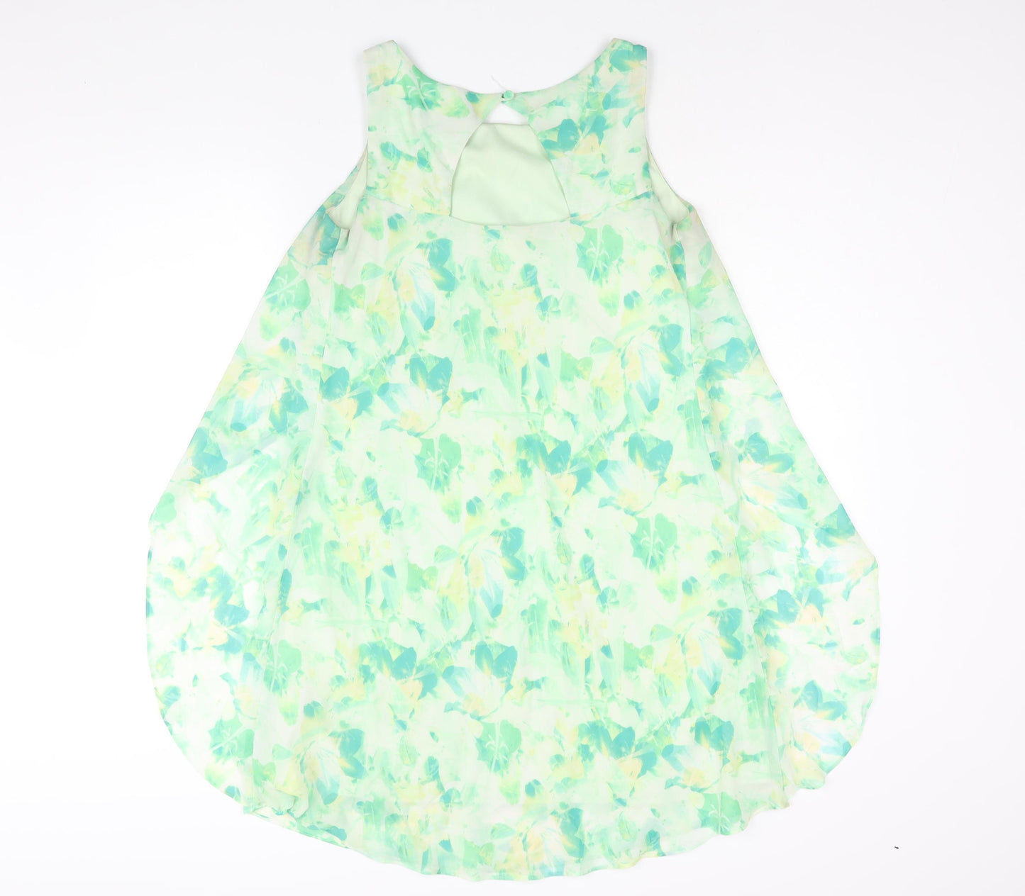 S.L. Fashions Womens Green Geometric Polyester A-Line Size 6 Round Neck Button