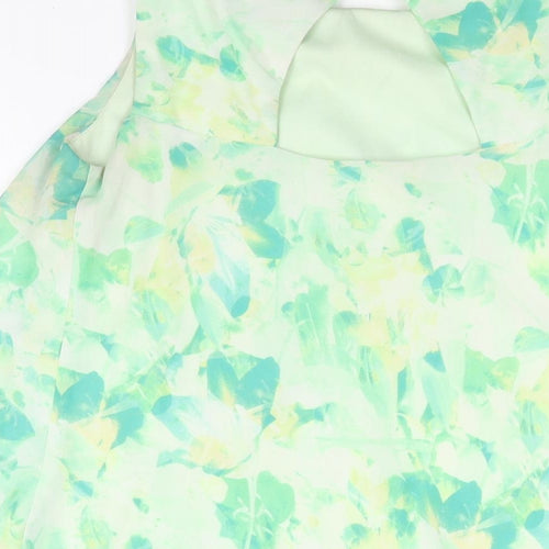S.L. Fashions Womens Green Geometric Polyester A-Line Size 6 Round Neck Button