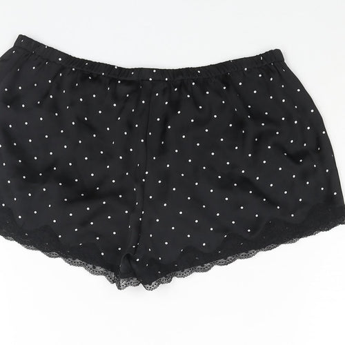 H&M Womens Black Polka Dot Polyester Top Pyjama Pants Size S - Tie Detail Lace Trim