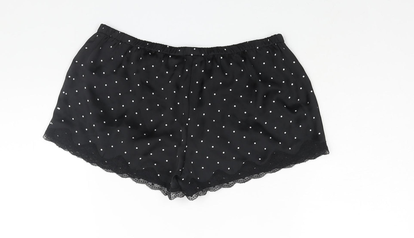 H&M Womens Black Polka Dot Polyester Top Pyjama Pants Size S - Tie Detail Lace Trim